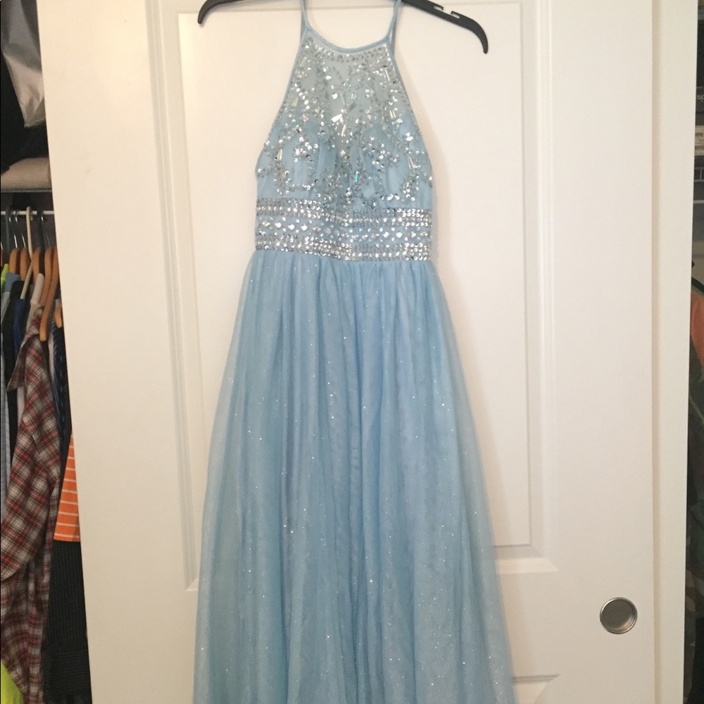 Embellished halter prom dress